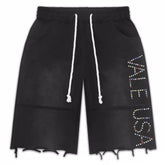 Vale Forever Rhinestone Letter Distressed Frayed Black Shorts