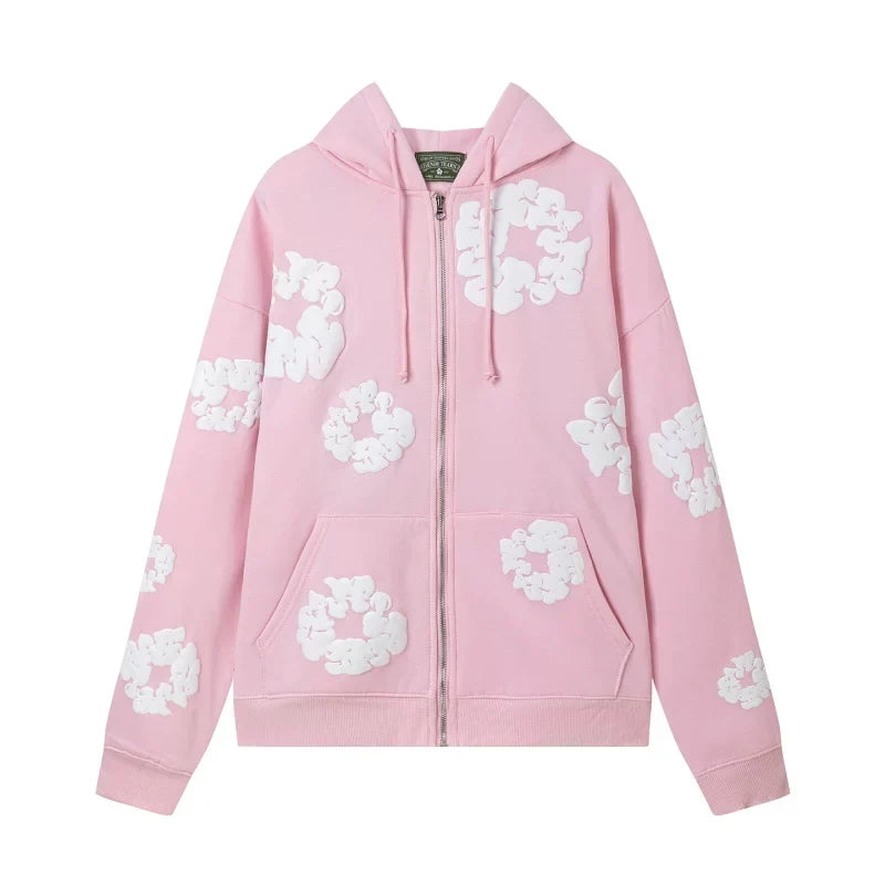 Denim Tears Cotton Wreath Full Zip Hoodie Pink