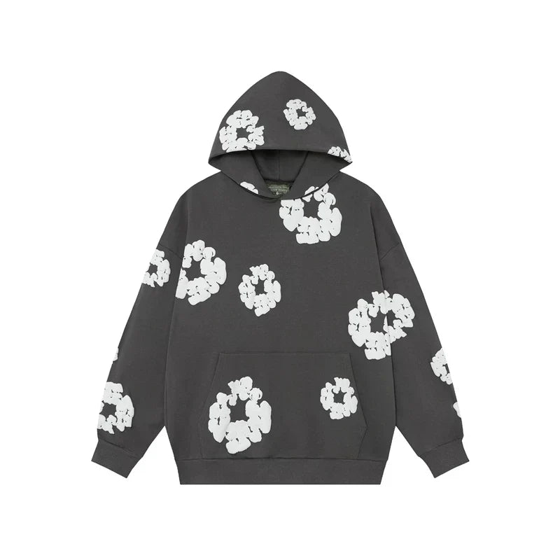 Denim Tears Dark Grey Allover White Cotton Wreath Pullover Hoodie