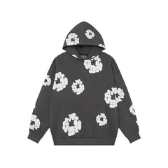 Denim Tears Dark Grey Allover White Cotton Wreath Pullover Hoodie