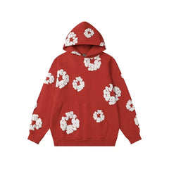 Denim Tears Red Allover White Cotton Wreath Pullover Hoodie