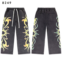 Vale Forever Vintage Black Gradient Flame Print Wide Leg Sweatpants）