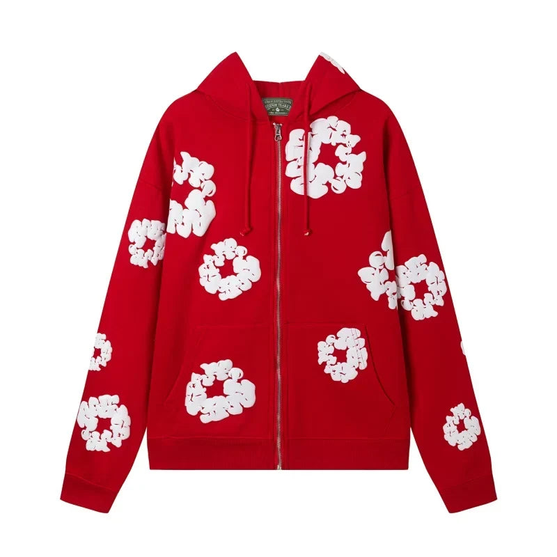 Denim Tears Cotton Wreath Full Zip Hoodie Red