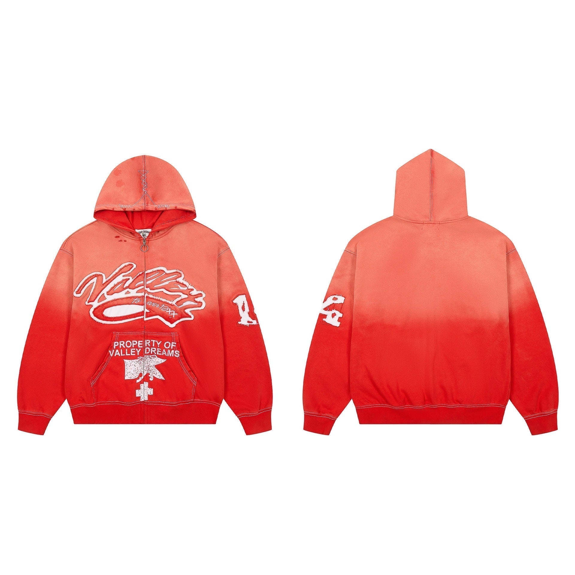 Vale Forever Valley Property Crest Contrast Stitch Vintage Wash Full-Zip Hoodie orange